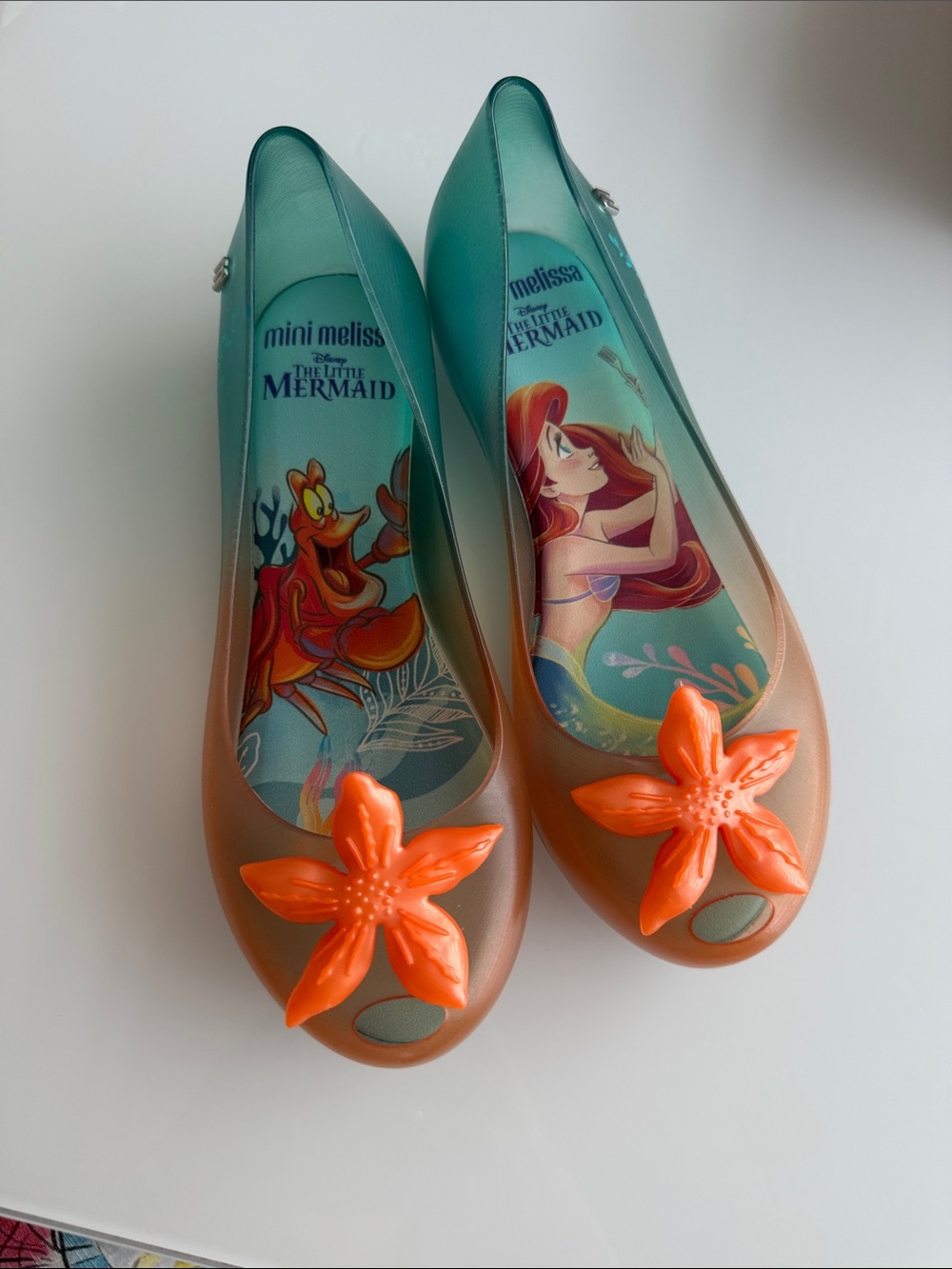 Mini Melissa Green and Orange Jelly Ballet Flats with Flower Accent